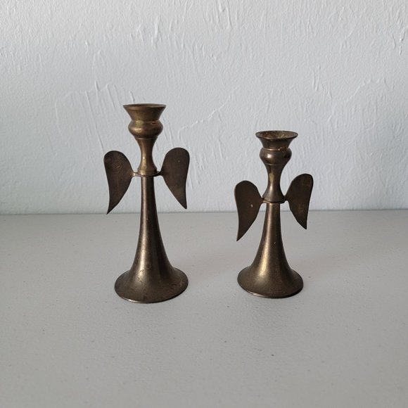 Vintage Other - Brass Angel Wing Candle Holder Vintage Set of Two